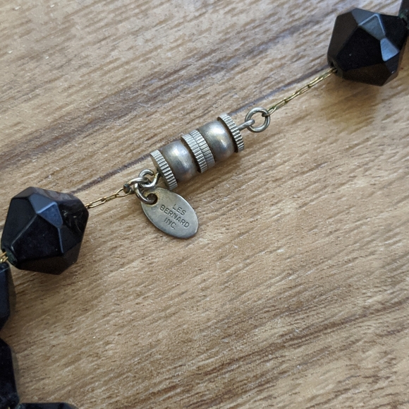 Vtg Signed Chunky Graduated Black Faceted Necklace - Picture 2 of 7